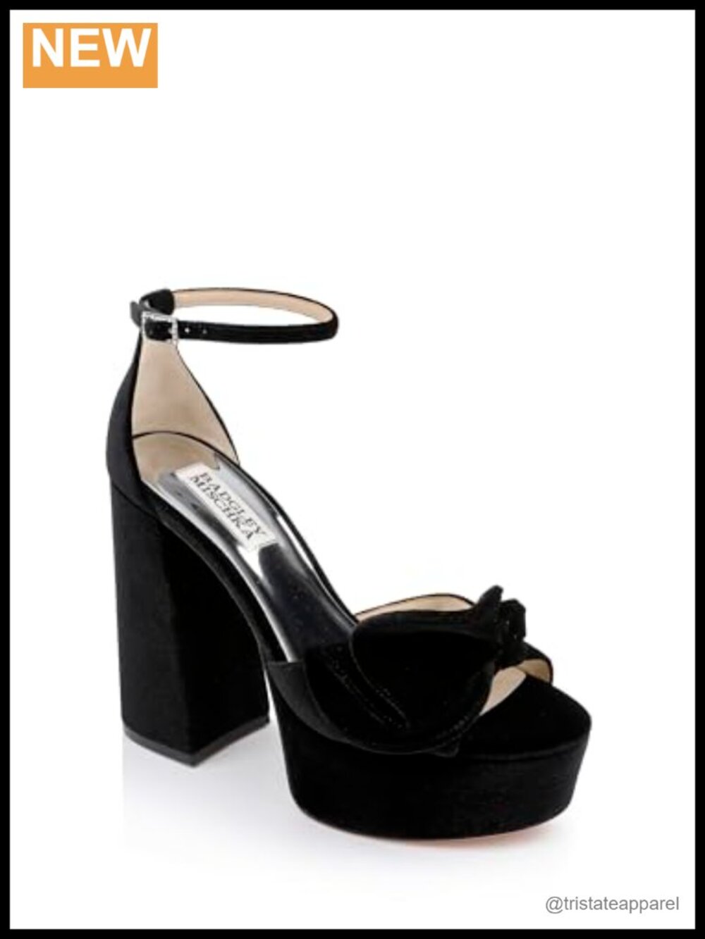 Velvet Platform Block Heels With Bow, Ankle Strap, Round Toe, Formal Heeled